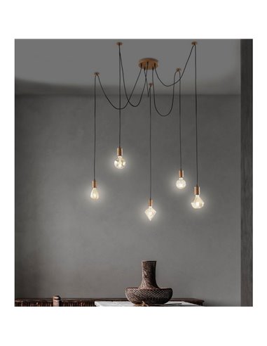 Lampe de plafond Vintage Antique en Cuivre à 5 Bras