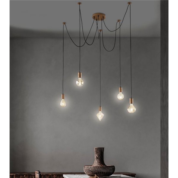 Lampe de plafond Vintage Antique en Cuivre à 5 Bras