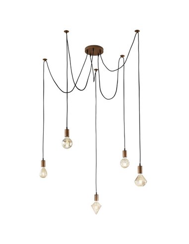 Candeeiro de teto vintage de cobre antigo com 5 braços