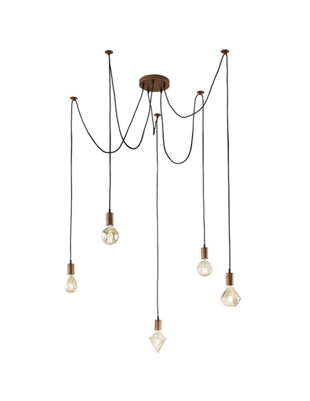 Candeeiro de teto vintage de cobre antigo com 5 braços