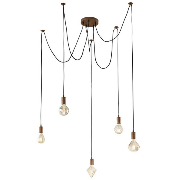 Candeeiro de teto vintage de cobre antigo com 5 braços