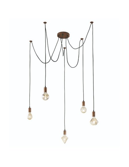 Candeeiro de teto vintage de cobre antigo com 5 braços