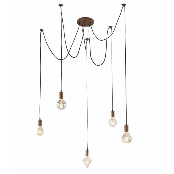 Lampe de plafond Vintage Antique en Cuivre à 5 Bras