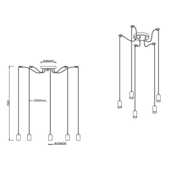Lámpara de Techo Vintage Cobre Antiguo con 5 Brazos