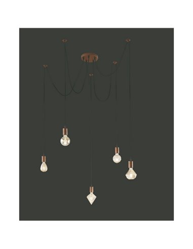 Lampe de plafond Vintage Antique en Cuivre à 5 Bras