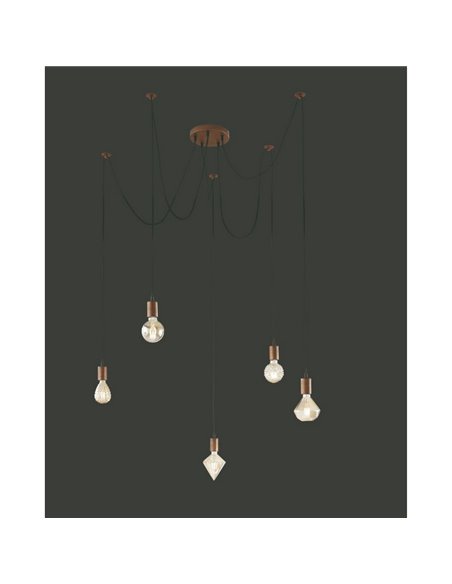 Lampe de plafond Vintage Antique en Cuivre à 5 Bras