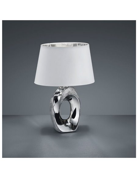 Lampe à poser moderne argentée et blanche Taba