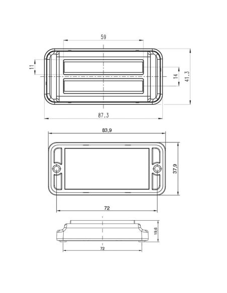 Medidas Piloto LED trasero doble linea Niebla y Marcha Atrás W296 serie 2449 12/24V universal R10 AR F1 | cable 24 cm