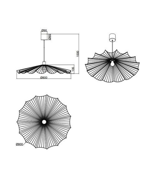Lámpara de techo MARGARITA pantalla rejilla Ø80cm bombilla excl. 1x E27 max. 60W IP20 Negro