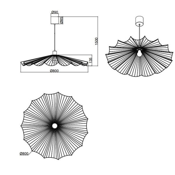 Lámpara de techo MARGARITA pantalla rejilla Ø80cm bombilla excl. 1x E27 max. 60W IP20 Negro