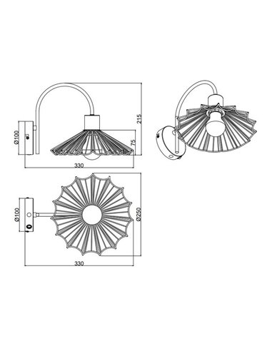 Aplique de pared de rejilla MARGARITA bombilla excl. 1x E27 max. 40W IP20 Negro