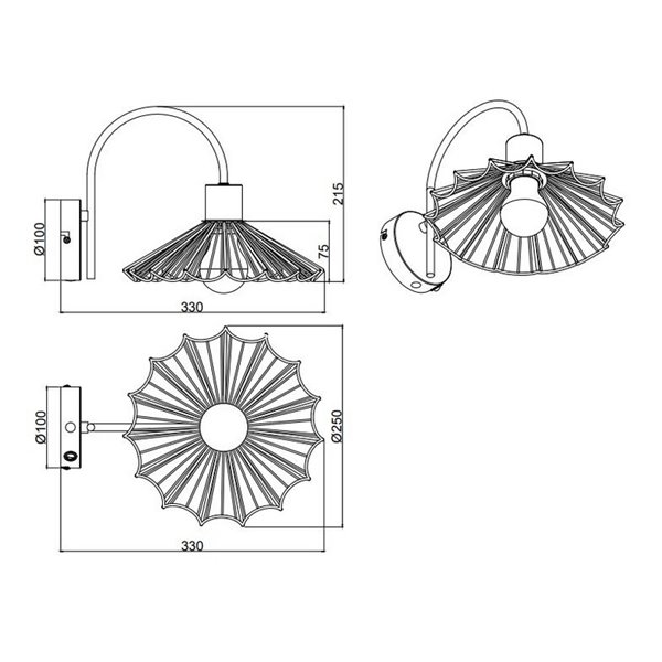 Aplique de pared de rejilla MARGARITA bombilla excl. 1x E27 max. 40W IP20 Negro