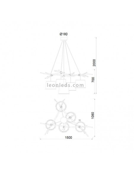 Lámpara Colgante de Techo Rústica Serie Sabina 5L para estilos nórdicos al mejor precio | LeonLeds Iluminación