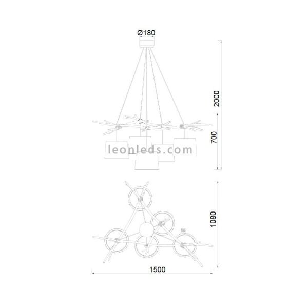 Lámpara Colgante de Techo Rústica Serie Sabina 5L para estilos nórdicos al mejor precio | LeonLeds Iluminación