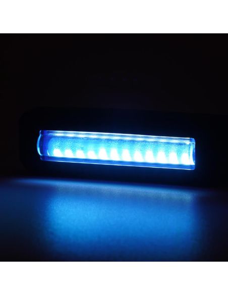 Barre LED mini stroboscopique bleue W283 2464 KR 12/24 V | 4 programmes | 12 LED | IP68 IP6K9K | Homologué XB1 EMC R10