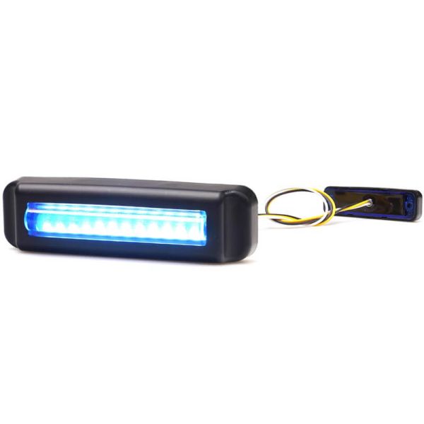 Barra LED mini estroboscópica azul W283 serie 2464 KR 12/24V | 4 programas | 12 LED | IP68 IP6K9K | Homologada XB1 EMC R10