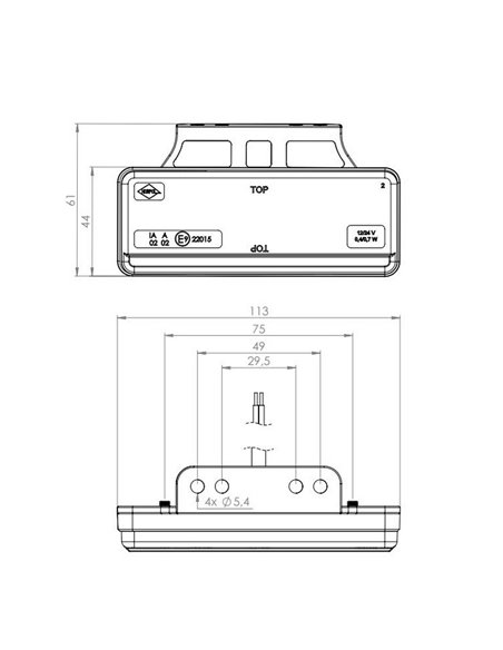 Feu de gabarit à LED avec support ultra-fin, blanc, ambre et rouge, 12/24 V, homologué IP68 IA R1 A SM1