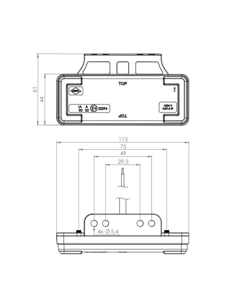 Réflecteur de feu de gabarit à LED avec support 12/24 V homologué IP68 IA R1 A SM1 blanc, ambre et rouge
