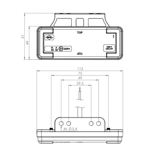 Réflecteur de feu de gabarit à LED avec support 12/24 V homologué IP68 IA R1 A SM1 blanc, ambre et rouge