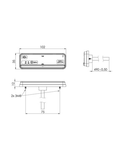 Luz de LED de liberação com refletor ultrafino IP68 12/24 V, aprovado pela IA R1 A SM1, branco, âmbar e vermelho
