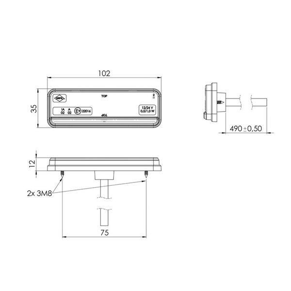 Luz de LED de liberação com refletor ultrafino IP68 12/24 V, aprovado pela IA R1 A SM1, branco, âmbar e vermelho