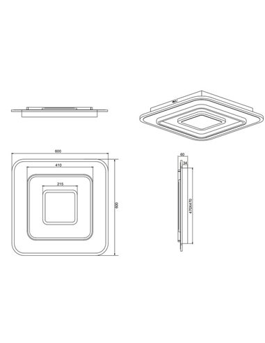 Plafón de techo LED cuadrado 60x60cm JORA 55W 6400lm, regulable 2700-6000K luz nocturna y memoria IP20