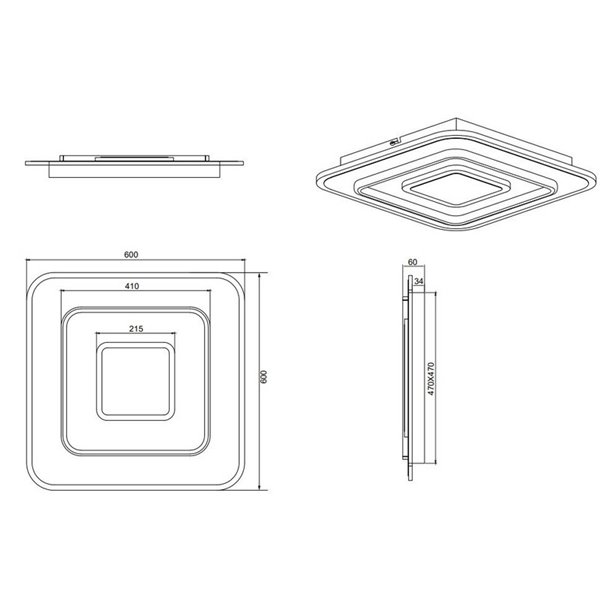 Plafón de techo LED cuadrado 60x60cm JORA 55W 6400lm, regulable 2700-6000K luz nocturna y memoria IP20