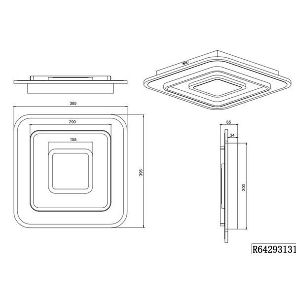 Plafón cuadrado de techo JORA 46W 5400lm, regulable 2700-6000K IP20