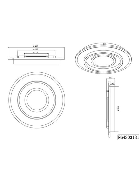Plafón redondo de techo Ø41cm JORA 46W 5400lm, regulable 2700-6000K IP20