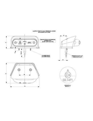 Luz de canto LED oval, 12/24 V branca, âmbar, vermelha, com aprovação IP68 R1 A SM1