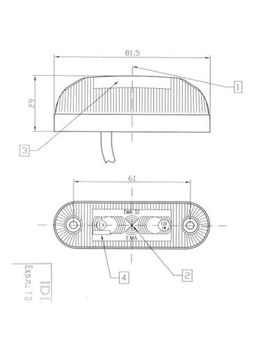 Luz de gálibo LED ovalada, de esquina 12/24V blanco, ámbar, rojo, IP68 homologado R1 A SM1