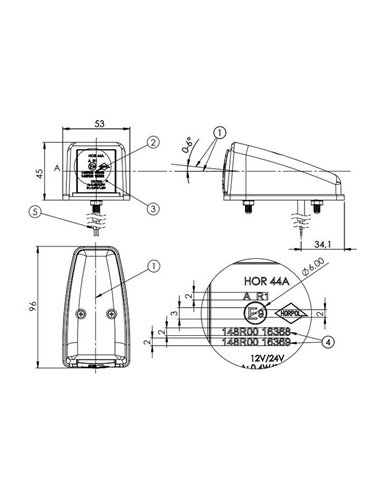 Luz de gálibo LED especial techo de cabinas, blanco, ámbar, rojo, homologado R1 A SM1 12/24V IP68