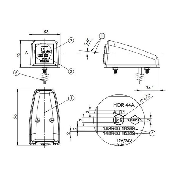 Luz de gálibo LED especial techo de cabinas, blanco, ámbar, rojo, homologado R1 A SM1 12/24V IP68