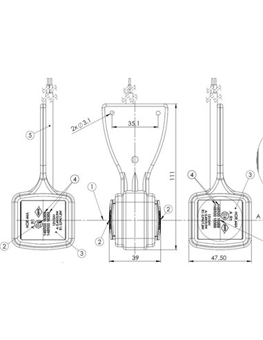 Feu de gabarit à LED avec support flexible, 12/24 V, homologué IP68 A R1