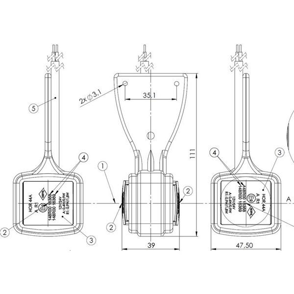 Feu de gabarit à LED avec support flexible, 12/24 V, homologué IP68 A R1