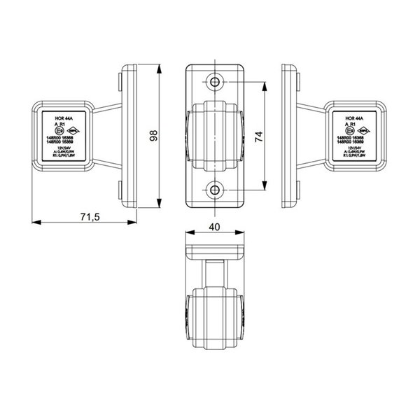 Piloto de gálibo LED, brazo recto 12/24V IP68 sin mano homologado A R1