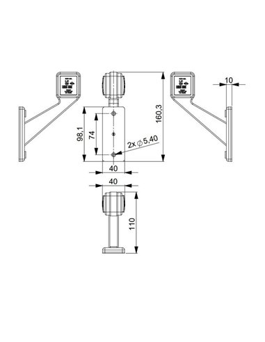 Cuerno LED brazo corto  12/24V IP68, derecha e izquierda, homologado A R1 