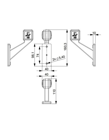 Cuerno LED brazo corto  12/24V IP68, derecha e izquierda, homologado A R1 