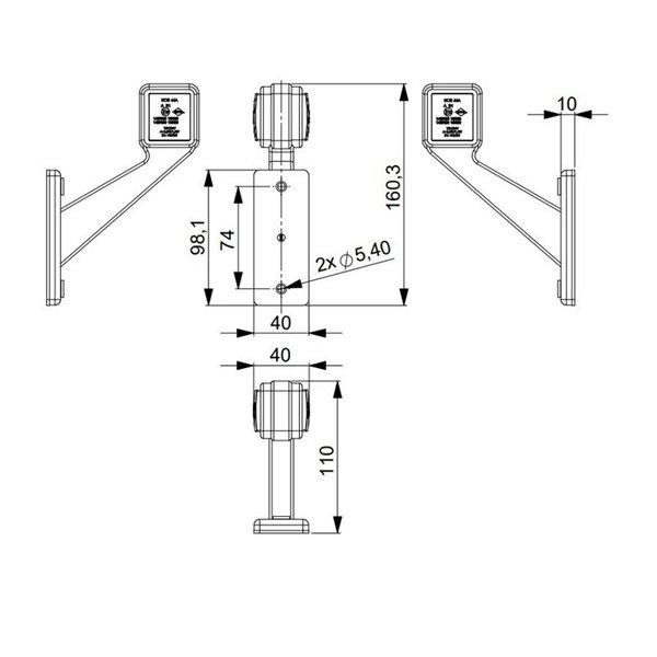 Klaxon LED bras court 12/24V IP68, droit et gauche, homologué A R1