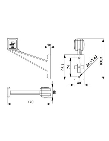 Cuerno LED brazo largo 12/24V IP68, derecha e izquierda, homologado A R1