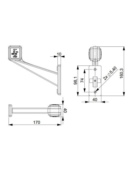 Klaxon LED, bras long, 12/24V, IP68, droite et gauche, homologué A R1