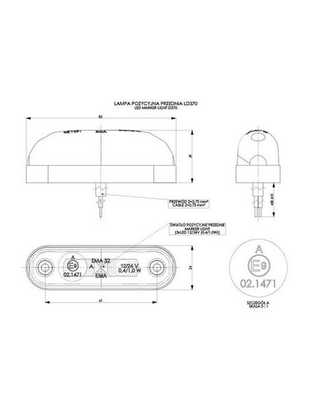 Feu de gabarit ovale à LED, blanc, ambre, rouge 12/24V IP68 A
