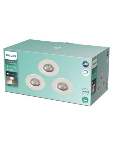 Pacote de 3 downlights redondos de embutir DIVE 5W 2700K IP65, caixa de Ø85mm | LeonLeds