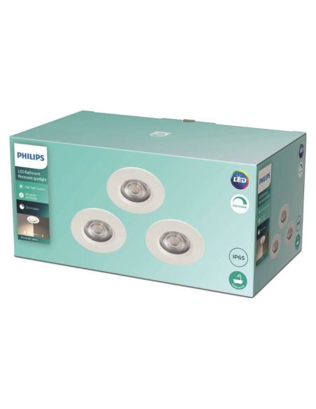 Lot de 3 spots encastrés ronds blancs DIVE 5 W 2700 K IP65, boîtier Ø 85 mm | LeonLeds