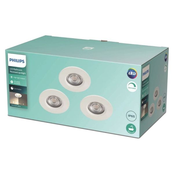 Lot de 3 spots encastrés ronds blancs DIVE 5 W 2700 K IP65, boîtier Ø 85 mm | LeonLeds