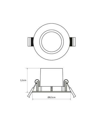 Pack 3 downlights empotrables redondos DIVE 5W 2700K IP65 blanco Ø85mm medidas | LeonLeds