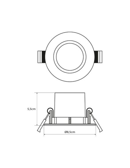 Pack 3 downlights empotrables redondos DIVE 5W 2700K IP65 blanco Ø85mm medidas | LeonLeds