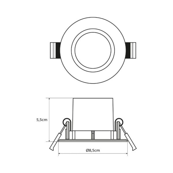 Pack 3 downlights empotrables redondos DIVE 5W 2700K IP65 blanco Ø85mm medidas | LeonLeds