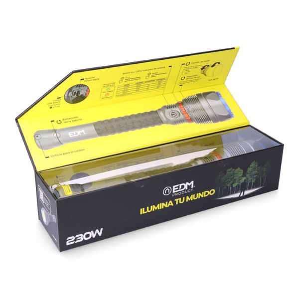 Caja Linterna LED recargable 23000 lm con zoom e indicador de carga USB-C | Power Bank | 5 modos de luz | Largo alcance IP67