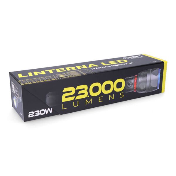 Linterna LED recargable 23000 lm con zoom e indicador de carga USB-C | Power Bank | 5 modos de luz | Largo alcance IP67